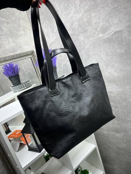 Женская сумка большая вместительная шоппер стильная черная экокожа питон