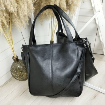 Женская большая сумка формата А4 мягкая удобная стильная черная экокожа