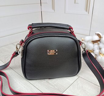 Женская сумка через плечо маленькая сумочка кроссбоди стильная черная с красным кожзам