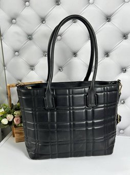 Женская сумка стеганая большая вместительная шоппер городская стильная черная экокожа