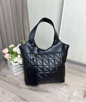 Большая женская сумка шоппер формата А4 стильная молодежная черная экокожа